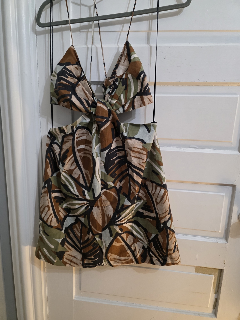 Zara Green, Brown & Black Leaf-Print Mini Dress